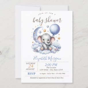 Invitación Teddy Bear Cloud Stars Stripes Baby Shower