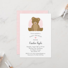 Invitación Teddy Bear color de agua rosa bebé niña ducha