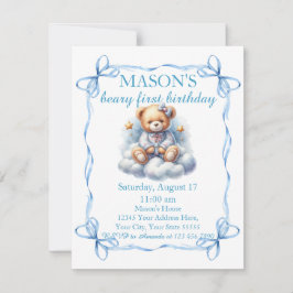 Invitación Teddy Bear Colorous Balloon Beary First Birday