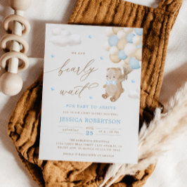 Invitación Teddy Bear con Blue Balloons Baby Shower