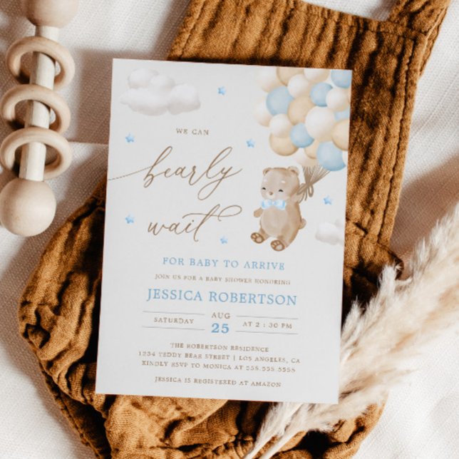 Invitación Teddy Bear con Blue Balloons Baby Shower (Subido por el creador)