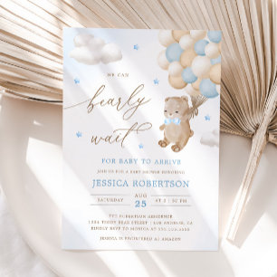 Invitación Teddy Bear con Blue Balloons Baby Shower