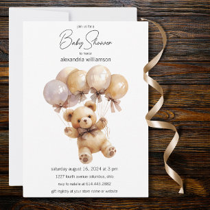 Invitación Teddy Bear con globos Baby Shower