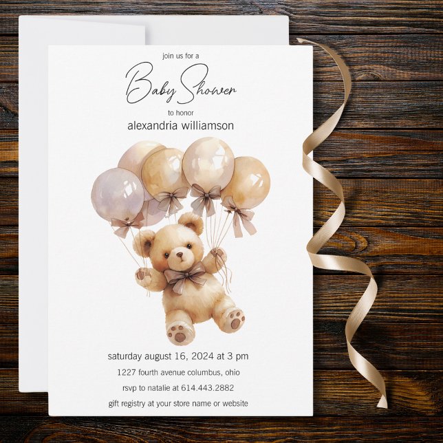 Invitación Teddy Bear con globos Baby Shower (Subido por el creador)