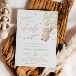 Invitación Teddy Bear con los globos verdes Baby Shower