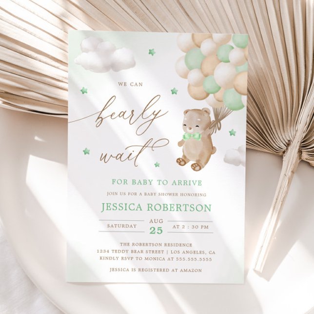 Invitación Teddy Bear con los globos verdes Baby Shower (Subido por el creador)