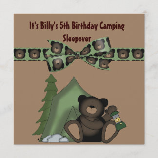 Invitación Teddy Bear Cumpleaños Campamento Sleepover