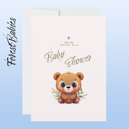 Invitación Teddy Bear Cute Foliage Floral Rosa 🧸