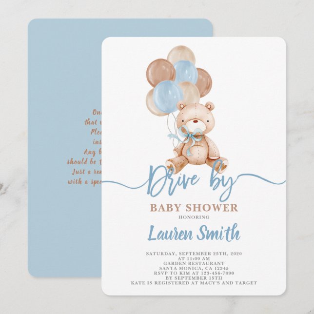 Invitación Teddy Bear Drive de Baby Shower Boy (Anverso / Reverso)