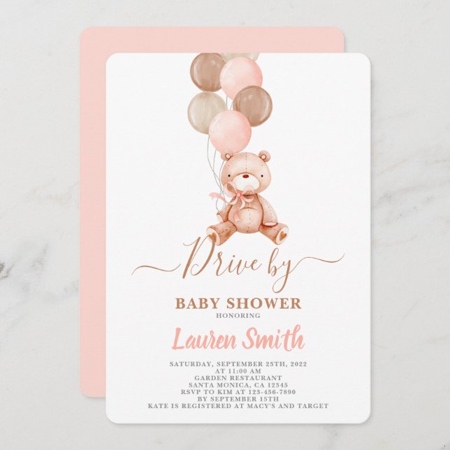 Invitación Teddy Bear Drive por Chica de Baby Shower (Anverso / Reverso)