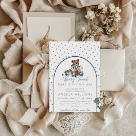 Invitación Teddy Bear Dusty Blue Berry Sweet Baby Shower