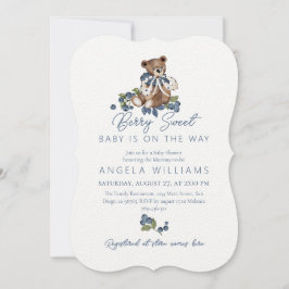 Invitación Teddy Bear Dusty Blue Berry Sweet Baby Shower