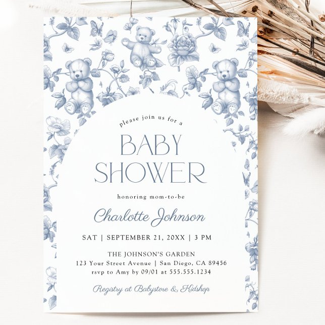 Invitación Teddy Bear Dusty Blue Boy Baby Shower (Teddy Bear Dusty Blue Boy Baby Shower Invitation)