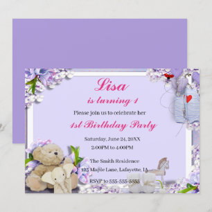 Invitación Teddy Bear Elephant Horse Birday Party
