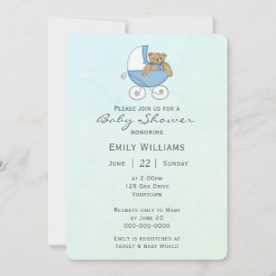Invitación Teddy Bear En Buggy Baby Shower
