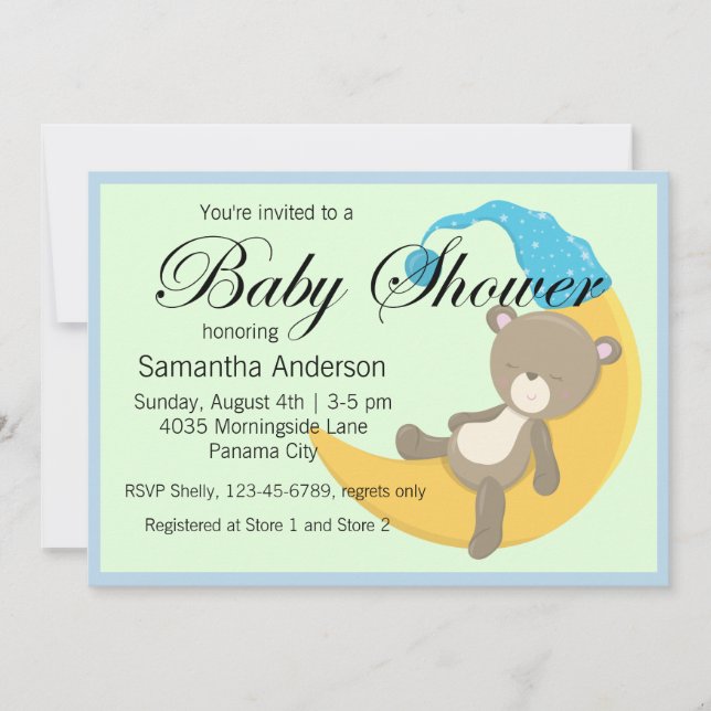 Invitación Teddy Bear en Crescent Moon Baby Shower (Anverso)