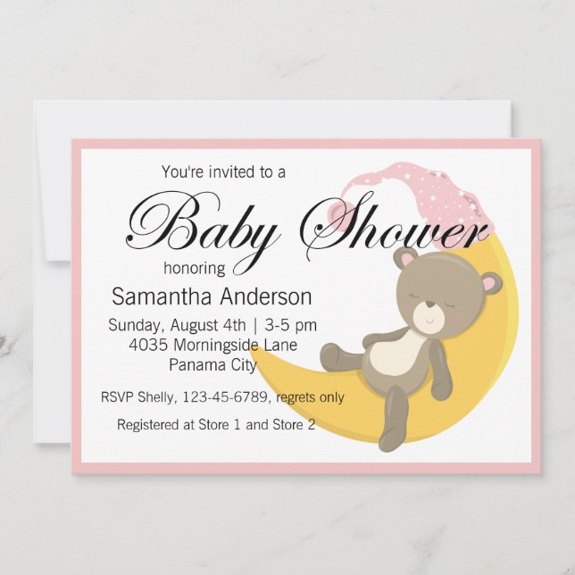 Invitación Teddy Bear en Crescent Moon Baby Shower (Anverso)
