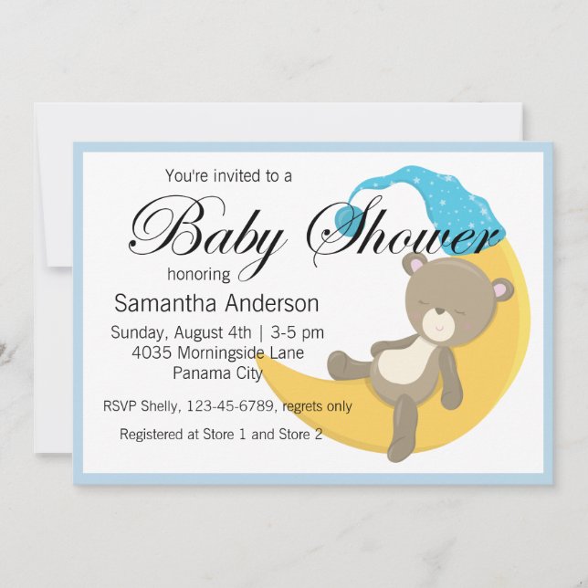 Invitación Teddy Bear en Crescent Moon Baby Shower (Anverso)