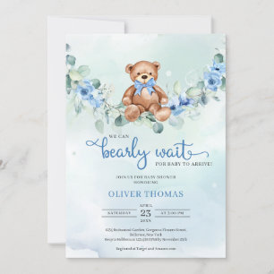 Invitación Teddy Bear Eucalyptus Wreath Boy Baby Shower