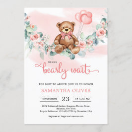 Invitación Teddy Bear Eucalyptus Wreath Chica Baby Shower
