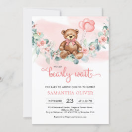 Invitación Teddy Bear Eucalyptus Wreath Chica Baby Shower Inv