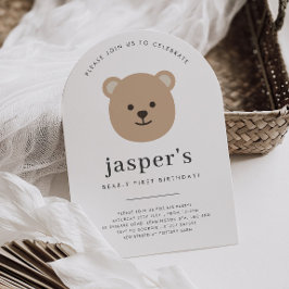 Invitación Teddy Bear Face Arched First Birthday