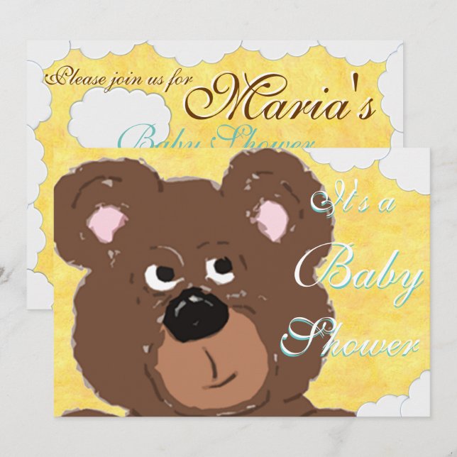 Invitación Teddy Bear Face Baby Shower (Anverso / Reverso)