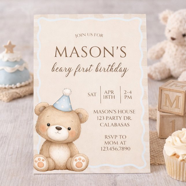 Invitación Teddy Bear First Birthday Invitation, Beary First  (Subido por el creador)