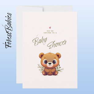 Invitación Teddy Bear 🐻 Foliage floral rosado lindo Baby Sho