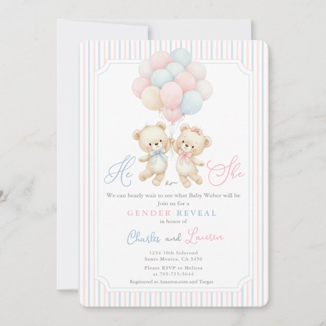 Invitación Teddy Bear Gender Reveal  (Anverso)
