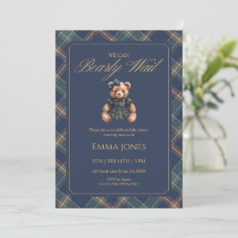 Invitación Teddy Bear Girl Tartan Plaid Classic Baby Shower