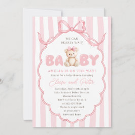 Invitación Teddy Bear Girls Pink Bow Baby Shower