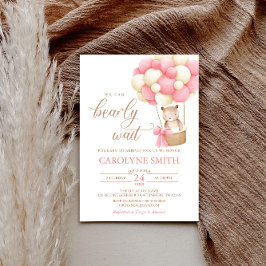 Invitación Teddy Bear Globo Rosa Bearly Wait Baby Shower