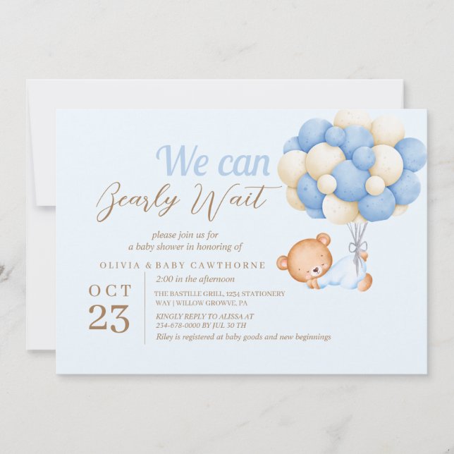 Invitación Teddy Bear globos Blue Baby Boy Shower (Anverso)