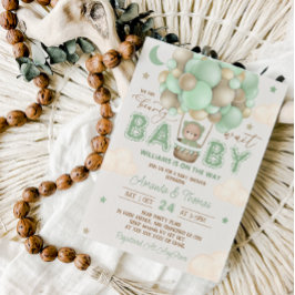 Invitación Teddy Bear Green Hot Air Balloon Baby Shower
