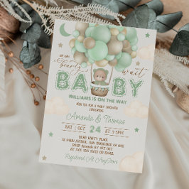 Invitación Teddy Bear Green Hot Air Balloon Baby Shower