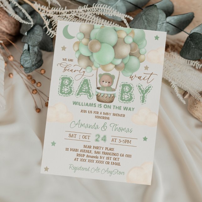 Invitación Teddy Bear Green Hot Air Balloon Baby Shower (Subido por el creador)