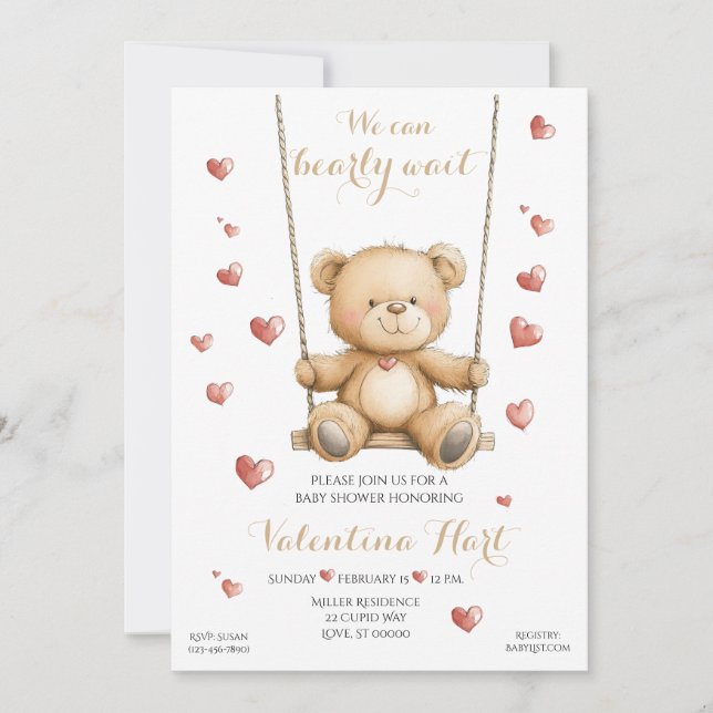 Invitación Teddy Bear Hearts Baby Shower Invitation (Anverso)