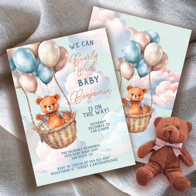 Invitación Teddy Bear Hot Air Balloon Baby Shower (Many matching item on this!)