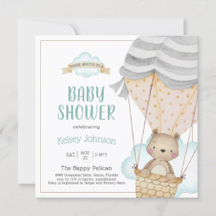 Invitación Teddy Bear Hot Air Balloon Baby Shower