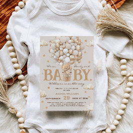 Invitación Teddy Bear Hot Air Balloon Baby Shower Gold Tan