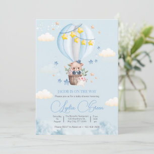 Invitación Teddy Bear Hot Air Balloon Bear Baby Shower Boy