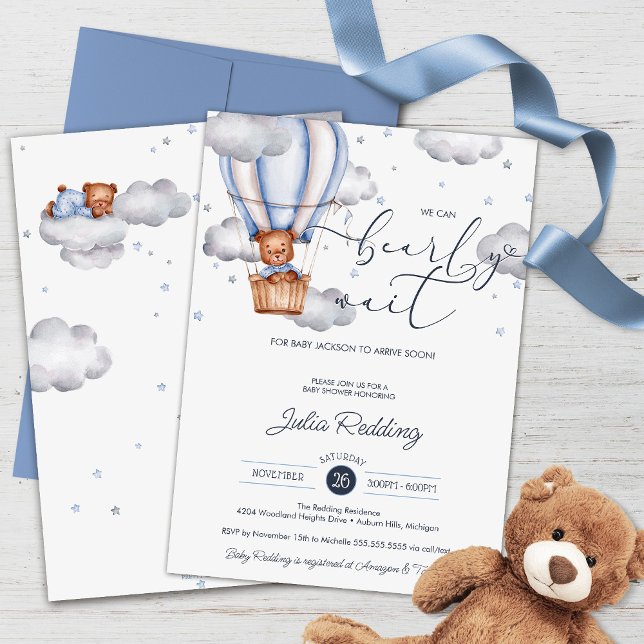 Invitación Teddy Bear Hot Air Balloon Bearly Wait Baby Shower (Subido por el creador)