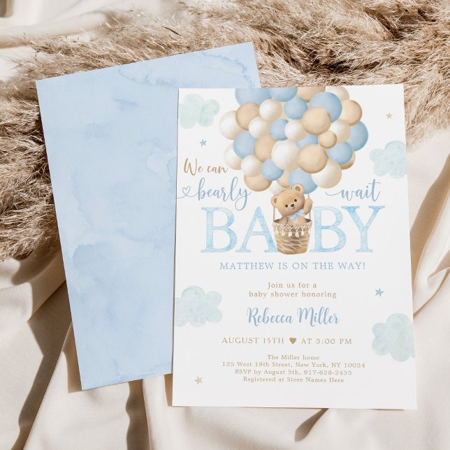 Invitación Teddy Bear Hot Air Balloon Blue Boy Baby Shower (Subido por el creador)