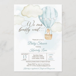 Invitación Teddy Bear Hot Air Balloon Boy Baby Shower