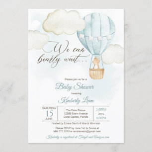 Invitación Teddy Bear Hot Air Balloon Boy Baby Shower
