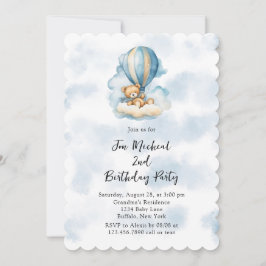Invitación Teddy Bear Hot Air Balloon Boy Cualquier Cumpleaño