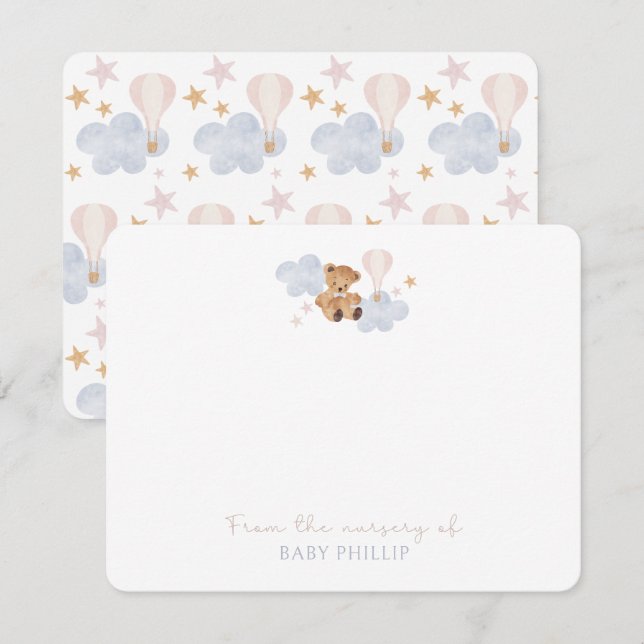 Invitación Teddy Bear & Hot Air Balloon, de la guardería de (Anverso / Reverso)