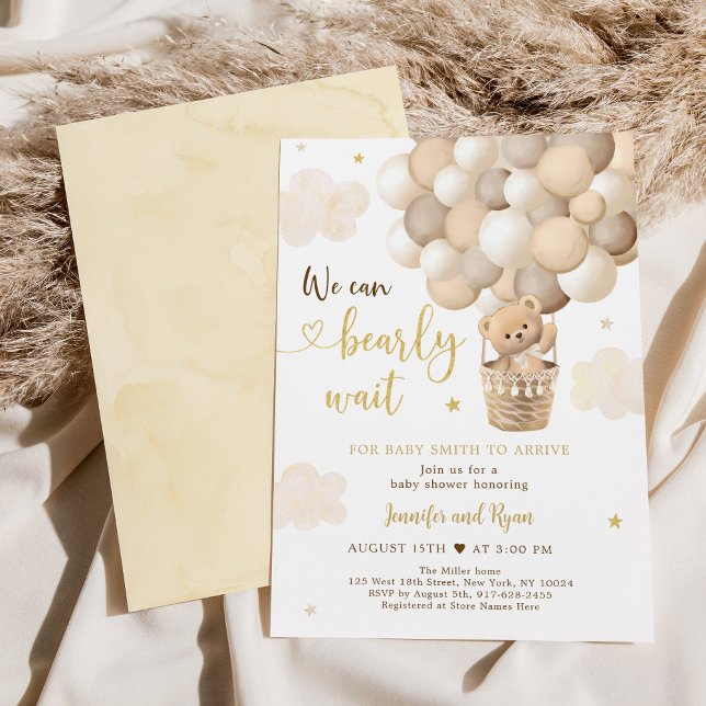 Invitación Teddy Bear Hot Air Balloon Gold Baby Shower (Subido por el creador)
