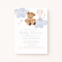Invitación Teddy Bear & Hot Air Balloon Watercolor Bebé Showe